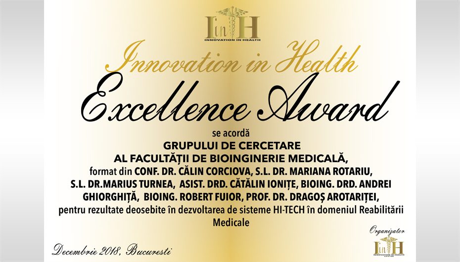 Premiul de excelenţă Innovation in Health pentru Facultatea de Bioinginerie Medicală